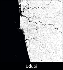 Udupi city map, India - Topographic vector map poster
