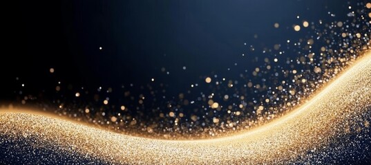 Obraz premium Glamorous Abstract Wave of Gold Glitters on Luxurious Dark Night Blue Gradient Background Design