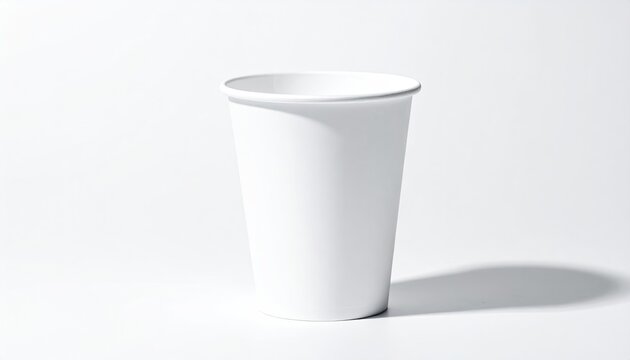 White, blank paper cup, simple, clean against white ground