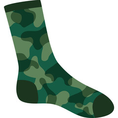 Green Camouflage Sock with Dark Green and Light Green Patches Against a White Background