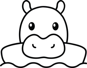 Adorable Hippo Peeking Out Of Water With Happy Face Simple Kids Fun COLORING PAGE OUTLINT LINR ART