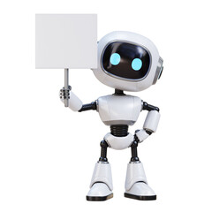 3D Cartoon Cute Robot Holding Blank Placard