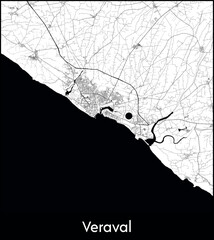 Veraval city map, India - Topographic vector map poster