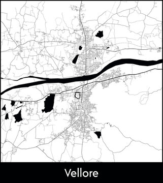 Vellore city map, India - Topographic vector map poster