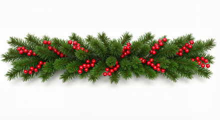 A Christmas garland with red berries, a festive decoration for holiday borders, banners, and winter greeting cards.