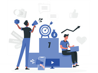 Digital marketing success with social media engagement and growth strategies vector illustration