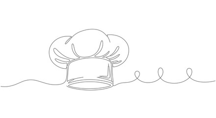 Continuous one line drawing of a professional chef hat. Minimalist cooking cap symbol for a culinary logo or restaurant menu design