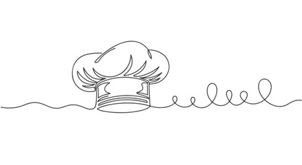One line continuous drawing of a chef's hat, showcasing the art of single-line illustration in a simple, elegant style b