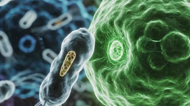 Microscopic view of bacteria and viruses a detailed look at microbial life and cellular structures.