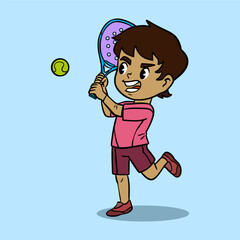 Boy Hitting a Padel Ball Cartoon Illustration