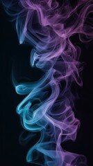 Obraz premium A vibrant blend of swirling blue and purple smoke forms an abstract pattern on a dark background, This image can be used for themes like creativity, relaxation, or mystique in various projects,