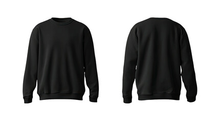 Front/back view of a plain black crewneck sweatshirt on black background
