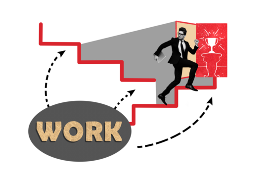 Photo picture collage young businessman agent employee leadership achieve goal award first place competition career promotion success