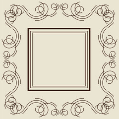 Decorative linear frame. Vintage swirl filigree background.