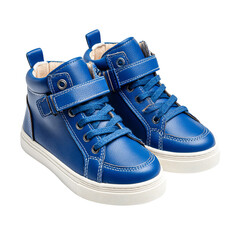 Stylish blue hightop sneakers isolated on transparent background, perfect for adding a pop of color and comfort to any outfit
