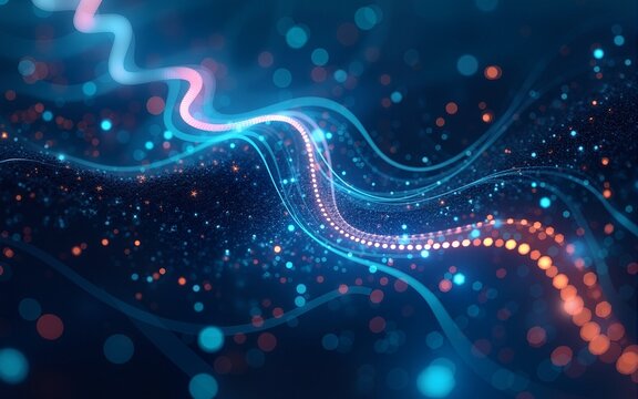 Illustration of abstract stream. Artificial intelligence. Big data, technology, AI, data transfer, data flow, large language model, generative AI. High quality