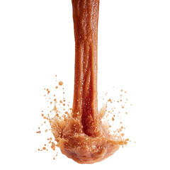 Cascading caramel or chocolate, with splashes. Background is black