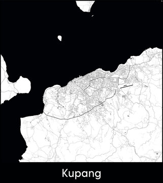 Kupang city map, Indonesia - Topographic vector map poster