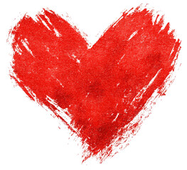 Scribbled red heart shape, rough texture, crayon-like style