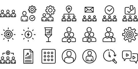 Team and Project Management Line Icons Set Minimalist Vector Collection for Business, Collaboration, and Productivity Concepts