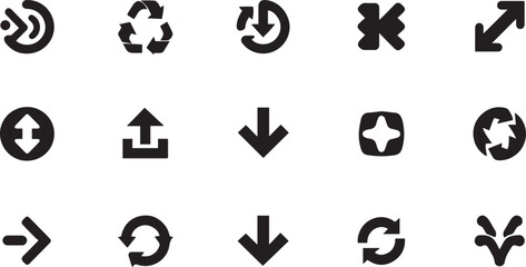 Action and Utility Icon Set Black Vector Symbols for Download Upload Reset and Expand Functionality