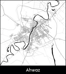 Ahwaz city map, Iran - Topographic vector map poster