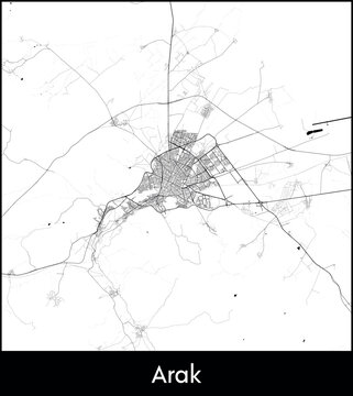 Arak city map, Iran - Topographic vector map poster