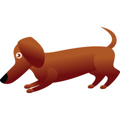 A simple cartoon illustration of a brown dachshund dog with large floppy ears and white eyes with black pupils on a transparent background