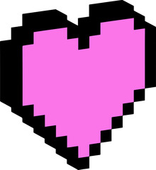 Pink heart pixel art element with 3d effect. Y2k inspired trendy bold and groovy digital collage sticker. Mood of 90s. 8 bit nostalgic retro game style isolated vector illustration