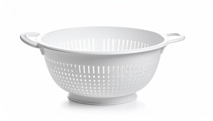 White plastic colander with holes, isolated on white