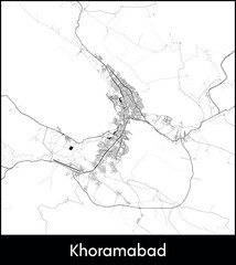 Obraz premium Khoramabad city map, Iran - Topographic vector map poster