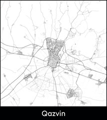 Qazvin city map, Iran - Topographic vector map poster
