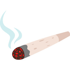 Illustration of a burning marijuana joint with smoke curling upwards and a bright red ember against a white background