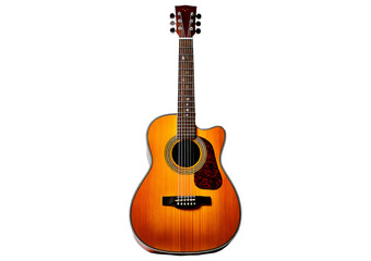 Naklejka premium Beautiful acoustic guitar on display isolated on transparent or white background