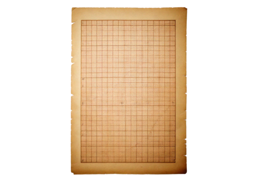 Antique graph paper with large square grid patterns and subtle aging marks, isolated on transparent or white background