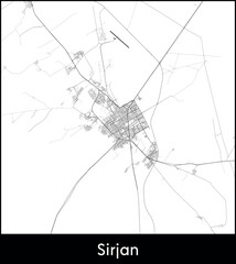 Sirjan city map, Iran - Topographic vector map poster