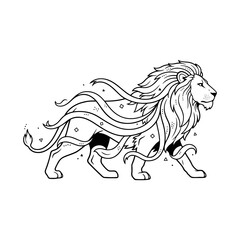 Vector art of lion with flowing mane, vector illustration