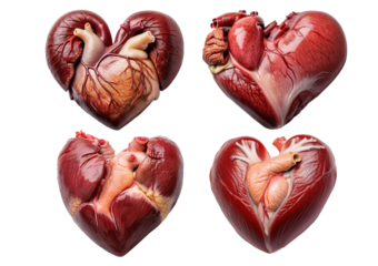Collection Close-up with a real animal heart isolated on transparent or white background