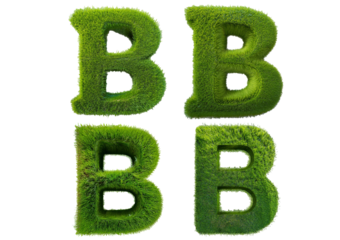 Set Grass font 3d rendering letter B isolated on a transparent or white background