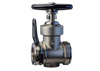 Household stainless steel check valve with black handles isolated on transparent or white background