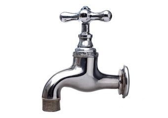 Old silver vintage faucet isolated on transparent or white background