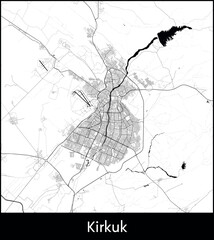 Kirkuk city map, Iraq - Topographic vector map poster
