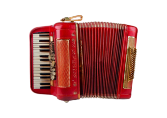 Old red accordion isolated on transparent or white background