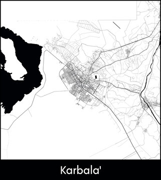 Karbala  city map, Iraq - Topographic vector map poster