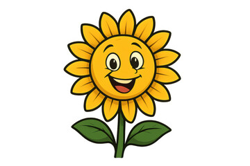 Obraz premium Cartoon sunflower character smiling, showing joyful expression, cheerful plant illustration with transparent background