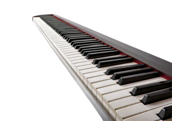 Piano keyboard on left side with, isolated on transparent or white background