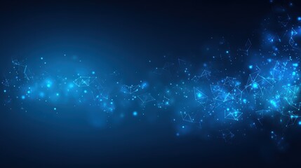 Obraz premium Abstract blue digital background with glowing particles interconnected lines and geometric shapes creating a futuristic technology theme