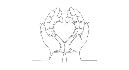 One line continuous drawing of two hands forming a heart shape vector illustration in EPS file format