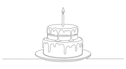 Simple celebration cake with candle A continuous one line drawing, perfect for invitations and cards