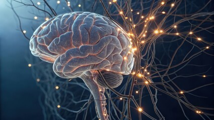 Fototapeta premium behavioral neuroscience Neural pathways illuminated in a stylized brain illustration, showcasing connectivity and cognitive function.